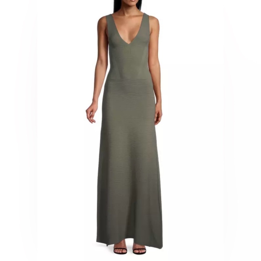 Emporio Armani Seamless Ottoman Maxi Dress In Olive Green